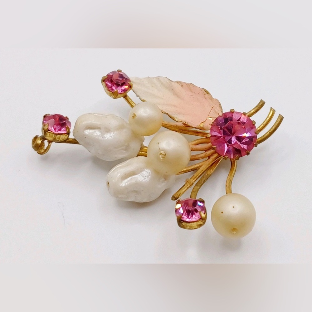 Rare Vintage Gold Unique Austrian Pearls and Gemstone Broach - Picture 3 of 6